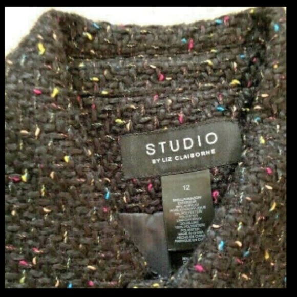 Jacket Blazer Studio by Liz Claiborne Sz 12 Tweed Multi-Color Gold-Tone Buttons - Picture 2 of 5